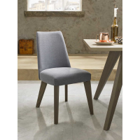 Pair of Modern Aged Oak Dining Chairs Slate Blue Fabric Upholstered