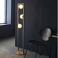 Ultra Modern Geometric Brushed Gold Metal and Opal Glass 3 Bulb Floor Lamp