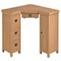 Modern Style Oak Wood And Antique Brass 3 Drawer Corner Computer Desk 80 x 132cm