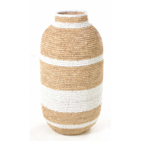 Woven Urn Rounded Shape Storage Basket With Broad Stripes 42cm Diameter