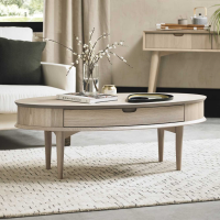 Modern Scandi Style Light Oak Wood Oval Coffee Table with 1 Drawer