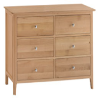 Danish Style Oak Wood 6 Drawer Large Bedroom Chest With Chrome Knobs 85x130cm