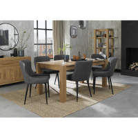 Turin Light Oak 6 to 8 Seater Table And 6 Cezanne Dark Grey Faux Leather Chairs Dining Set