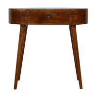 Modern Style Solid Mango Wood Chestnut Rounded Petite Console Hall Table with Drawer 78x80cm