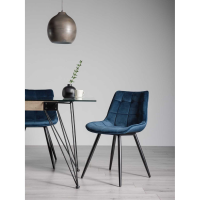 Modern Blue Velvet Fabric Upholstered Dining Chair on Black Legs
