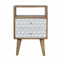 Honeycomb Carved Bedside With 2 Drawers And Open Slot