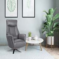 Houston Swivel Recliner And Integrated Footstool With Iron Leather Match And Chrome Base