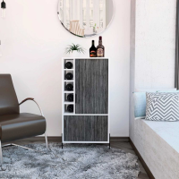 Modern Tall White and Carbon Grey Oak Effect 2 Door Drinks Bar Cabinet 107x56.2x41cm