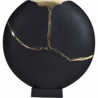 Arizona Black Aluminium Moon Vase on Base With Gold Lava Detail