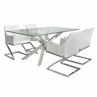 Glass Rectangular Dining Table Set With 4 White Modern Chairs