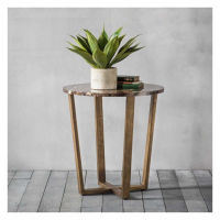 Modern Style Spanish Brown Marble And Bronze Round Living Room Side Table 56 x 52cm