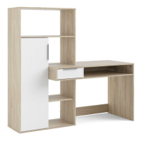 Function Plus Desk multifunctional Desk with Drawer and 1 Door in White and Oak