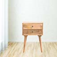 Scandinavian Style Solid Mango Wood And Brass 2 Drawer Bedside Cabinet 58 x 45cm