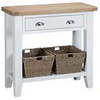 Traditional Style Oak And Wicker White Painted Console Table With Drawer 80 x 86cm
