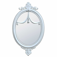 French Influenced Rococo Style Gloss White Silver Oval Wall Mirror