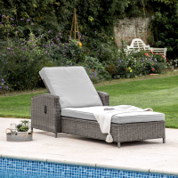 Grey PE Rattan Outdoor Garden Adjustable Reclining Sun Lounger
