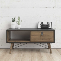 Modern Matt Black Walnut 1 Drawer Coffee Table With Shelf 102cm Wide