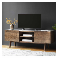 Industrial Style Acacia Wood Natural 2 Door Cabinet With White Marble Top 50 x 136cm