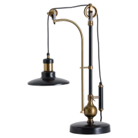 Hudson Large Black and Brass Plated Industrial Table Lamp with Circular Shade 74x31cm