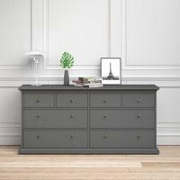 Modern Matt Grey Extra Large 8 Drawer Bedroom Chest With Metal Knobs 86.88 x 183.4cm