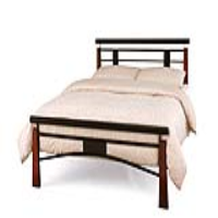 Modern Black Metal 4ft6 Double Bed with Oak Posts Slatted Base 135cm Wide