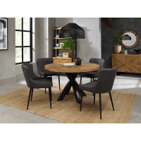 Rustic Oak Small 4 Seater Dining Table Set Cross Legs 4 Dark Grey Faux Leather Chairs