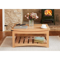 Modern Light Solid Oak Coffee Table With Open Wood Plank Base
