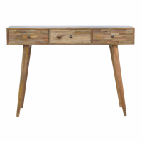 Modern Style Solid Mango Wood Patchwork Patterned 3 Drawer Console Hall Table 80x110cm
