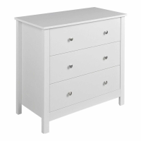 Modern Shaker Style Simple White 3 Drawer Bedroom Chest With Metal Knobs 72x80cm