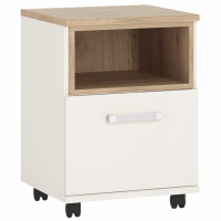 Kids Light Oak and White High Gloss 1 Door Mobile Chest Open Shelf Opalino Handles