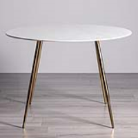 Modern White Marble Effect Tempered Glass Round Dining Table Gold Legs 120cm Diameter
