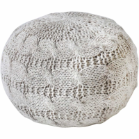 Laval Hand Knitted Round Ivory Wool Pouffe
