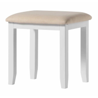 White Painted Modern Bedroom Dressing Table Stool Fabric Beige Square Padded Seat