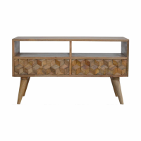 Modern Tile Carved Patterned Front 2 Drawer 2 Shelf TV Entertainment Unit 47 x 84cm