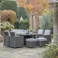 Grey Rattan Outdoor Garden Cube Dining Table and 8 Chair Set 8 Seater