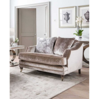 Belvedere Champagne Velvet Fabric Snuggle 1 Seater Sofa with 2 Scatter Cushions