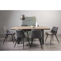Weathered Oak 190 to 240cm Extending Dining Table Set 6 Grey Velvet Fabric Chairs