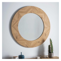 Beautiful Inlay Chevron Design Oak Wood Frame Round Wall Mirror 90 Diameter