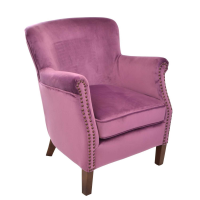 Cromarty Plum Pink Velvet Fabric Upholstered Small Comfy Club Armchair On Wooden Legs