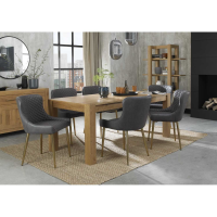 Turin Light Oak 8 to 10 Seater Extending Dining Det 8 Cezanne Dark Grey Faux Leather Chairs