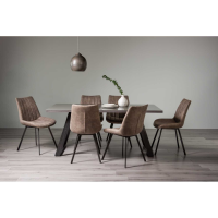 Hirst 6 Seater Rectangular Dining Table And Fontana 6 Tan Fabric Chairs Dining Set