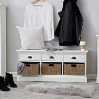 Modern Style White Painted Living Room 3 Drawer 3 Wicker Basket Chest Of Drawers 50x116cm