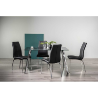 Emin Black Marble Tempered Glass Table And 4 Benton Black Faux Leather Chairs Dining Set