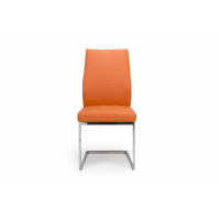 Modern Orange Leather Cantilever Dining Chair Chrome Frame Legs
