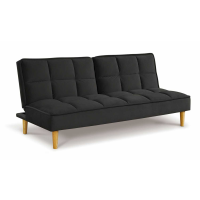 Dark Grey to Black Velvet Fabric Sofa Bed Oak Legs with Adjustable Back 176cm