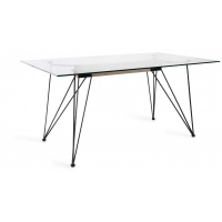Modern Clear Glass Kitchen Dining Table Black Metal Hairpin Legs 160 x 90cm