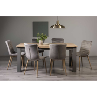 Oakham Scandi Oak 6 to 8 Seater Table And 6 Eriksen Grey Velvet Fabric Chairs Dining Set