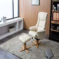 Modern Armchair and Footstool Set Plush Cream PU Leather Upholstered Swivel Recliner