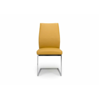 Modern Ochre Yellow Faux Leather Cantilever Dining Chair Chrome Frame Legs