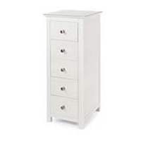 Elgin Modern White Painted Wood 5 Drawer Narrow Tallboy Chest 15x45cm